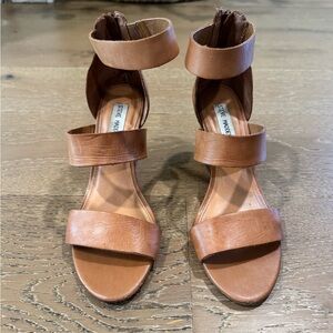 Steve Madden Brown Leather Triple-Strap Ankle Sandals